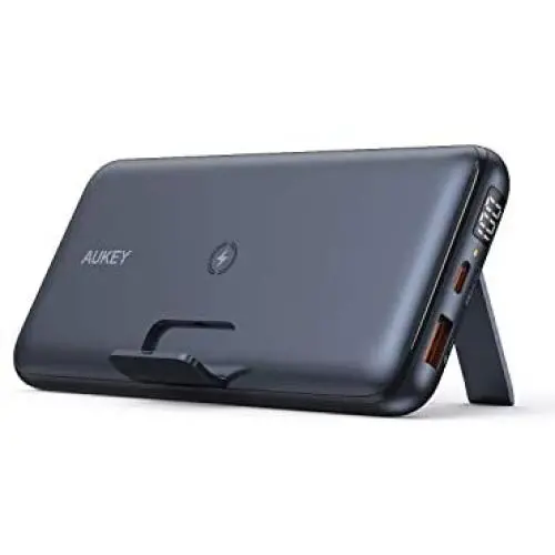 AUKEY USB C Power Bank, 20000mAh Wireless Portable Charger with Foldable Stand, 18W Power Delivery & Quick Charge 3.0 Power Bank for iPhone, Samsung, iPad & More (1ft A-to-C Cable Included) AUKEY USB C Power Bank, 20000mAh Wireless Portable Charger with Foldable Stand, 18W Power Delivery & Quick Charge 3.0 Power Bank for iPhone, Samsung, iPad & More (1ft A-to-C Cable Included)