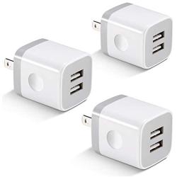 USB Wall Charger, KENHAO 3-Pack 2.1A/5V Dual Port USB Plug Power Adapter Charging Block Cube Compatible with iPhone 11 /Pro Max, XR/XS/X 8/7/6 Plus, Samsung, Moto, Kindle, Android Phone -White