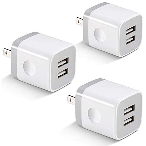 USB Wall Charger, KENHAO 3-Pack 2.1A/5V Dual Port USB Plug Power Adapter Charging Block Cube Compatible with iPhone 11 /Pro Max, XR/XS/X 8/7/6 Plus, Samsung, Moto, Kindle, Android Phone -White