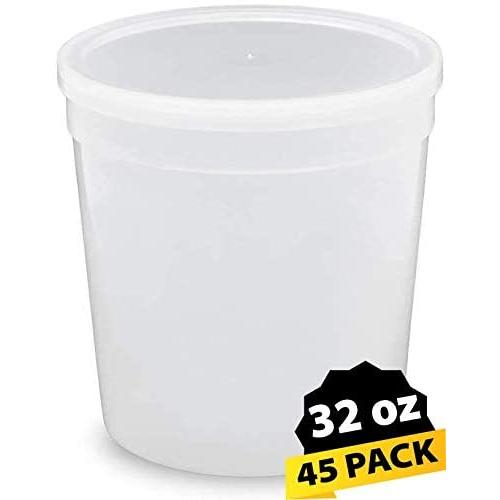 1/4 Gallon (32 oz) 1 Quart Food Storage Containers with Lids -Freezer and Microwave Safe Storage Containers, Round Plastic Containers with Lid, BPA Free, Translucent