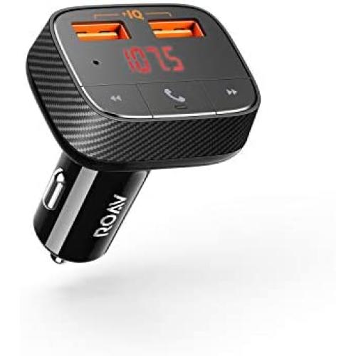 Anker Roav SmartCharge F0 Bluetooth FM Transmitter for Car, Audio Adapter and Receiver, Hands-Free Calling, MP3 Car Charger with 2 USB Ports, PowerIQ, and AUX Output (No Dedicated App)