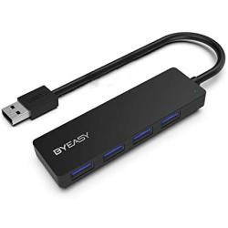 BYEASY USB Hub, 4 Port USB 3.0 Hub, Ultra Slim Portable Data Hub Applicable for iMac Pro, MacBook Air, Mac Mini/Pro, Surface Pro, Notebook PC, Laptop, USB Flash Drives, and Mobile HDD (Leather Black)