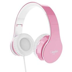 Elecder i40 Headphones with Microphone Foldable Lightweight Adjustable Wired On Ear Headsets with 3.5mm Jack for iPad Cellphones Laptop Computer Smartphones MP3/4 Kindle Airplane School (Pink/White)