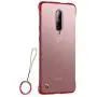 Compatible with Oneplus 7 pro Case,ASONRL Clear Frameless Matte Hard PC Slim Shock Absorption TPU Bumper with Non-Slip Surface Rope Pull Ring Case (Red)