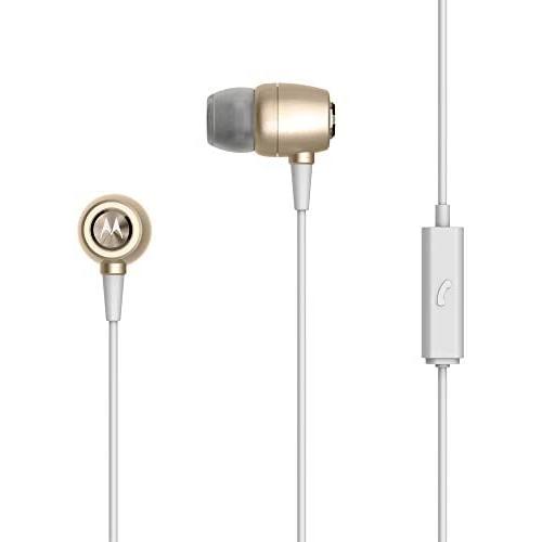 Motorola SH009GD Earbuds Metal, Gold, IPX4 Waterproof, Lightweight, In-Ear Wired Headphones, Noise Isolating, In-line Microphone, 2 Extra Buds