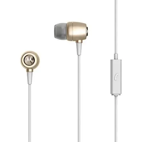 Motorola SH009GD Earbuds Metal, Gold, IPX4 Waterproof, Lightweight, In-Ear Wired Headphones, Noise Isolating, In-line Microphone, 2 Extra Buds