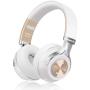 Bluetooth Headphones, Riwbox XBT-880 Wireless Bluetooth Headphones Over Ear with Microphone and Volume Control Wireless and Wired Foldable Headset for iPhone/iPad/PC/Cell Phones/TV (White&Gold)