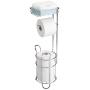 mDesign Freestanding Metal Wire Toilet Paper Roll Holder Stand and Dispenser with Storage Shelf for Cell, Mobile Phone - Bathroom Storage Organization - Holds 3 Mega Rolls - Chrome