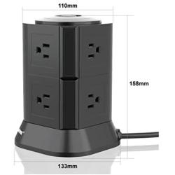 SAFEMORE 8 Outlet Smart DC Power Strip, 110V 6.5ft Power Cord Tower Multi Plug Charging Station with Overload Protection and Surge Protecor for Home Office Appliance and Electronics(Black)