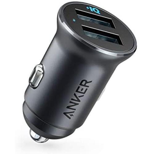 Anker Car Charger, Mini 24W 4.8A Metal Dual USB Car Charger, PowerDrive 2 Alloy Flush Fit Car Adapter with Blue LED, for iPhone XR/Xs/Max/X/8/7/Plus, iPad Pro/Air 2/Mini, Galaxy, LG, HTC and More