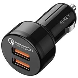 Fast Car Charger, AUKEY 36W Dual Port Quick Charge 3.0 USB Cell Phone Car Adapter for iPhone 11 Pro Max, Samsung Note10+ / S10, Google Pixel 4 XL, iPad, AirPods Pro, and More