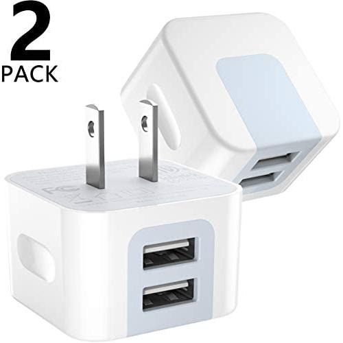 USB Wall Charger, USB Plug, Dodoli 2-Pack 2.4A Dual Port 12W Wall Charger Block Adapter Charging Cube Box Compatible iPhone Xs/XS Max/XR/X/8/8 Plus/7/6S/ 6S Plus, Samsung Galaxy, HTC, Moto