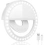 Monwillado Selfie Ring Lights, Clip-on USB Rechargeable Portable Selfie Fill Ring Lights with 36 LED 3-Level Brightness for iPhone Android Smart Phone Photography Laptop Camera Video Makes-up (White)