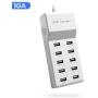 USB Wall Charger Desktop Charging Station with Rapid Charging Auto Detect Technology Safety Guaranteed 10-Port Family-Sized Smart USB Ports for Multiple Devices Smart Phone Tablet Laptop Computer