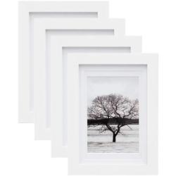 Egofine 5x7 Picture Frames 4 PCS - Made of Solid Wood HD Plexiglass for Table Top Display and Wall Mounting Photo Frame White