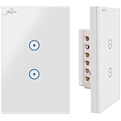 Jinvoo WiFi Smart Wall Touch Light Switch, Smart Phone Remote Control, Compatible with iOS and Android, with Alexa Echo and Google Assistant, ETL Certified（2 Gang）