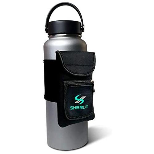 SHERLIX Water Bottle Holder Carrier Pouch for All Cell Phone Sizes, Keys, Earbuds, AirPods, Money, Credit Cards. Fits Hydro Flask, YETI, Takeya, and More.