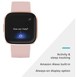 Fitbit Versa 2 Health and Fitness Smartwatch with Heart Rate, Music, Alexa Built-In, Sleep and Swim Tracking, Petal/Copper Rose, One Size (S and L Bands Included)