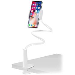 Aduro Solid-Grip Phone Holder for Desk - Adjustable Universal Gooseneck Smartphone Stand, with Durable Mount (White)