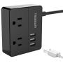 TESSAN Portable 2 Outlet Travel Mini Power Strip with 3 USB Ports Desktop Charging Station 5 Ft Extension Cord Multi Outlets Extender Plug for Cruise ship-BLACK