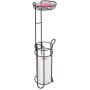 mDesign Freestanding Metal Wire Toilet Paper Roll Holder and Tray Stand for Bathroom Storage Organization - Top Round Storage Shelf for Cell Phone, Book, Spray - Holds 3 Mega Rolls - Matte Black