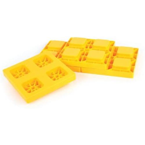 Camco Heavy Duty Leveling Blocks, Ideal For Leveling Single and Dual Wheels, Hydraulic Jacks, Tongue Jacks and Tandem Axles (4 pack) , Yellow - 44501