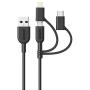 Anker Powerline II 3-in-1 Cable, Lightning/Type C/Micro USB Cable for iPhone, iPad, Huawei, HTC, LG, Samsung Galaxy, Sony Xperia, Android Smartphones, iPad Pro 2018 and More(3ft, Black)