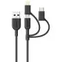 Anker Powerline II 3-in-1 Cable, Lightning/Type C/Micro USB Cable for iPhone, iPad, Huawei, HTC, LG, Samsung Galaxy, Sony Xperia, Android Smartphones, iPad Pro 2018 and More(3ft, Black)