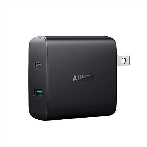 AUKEY USB C Charger 56.5W 2-Port Fast Charger with Power Delivery 3.0, USB C Wall Charger with Foldable Plug, PD Charger for MacBook Air, iPad Pro, iPhone SE, Google Pixel 4 XL, DELL, LG, HP, Sony
