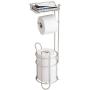 mDesign Freestanding Metal Wire Toilet Paper Roll Holder Stand and Dispenser with Storage Shelf for Cell, Mobile Phone - Bathroom Storage Organization - Holds 3 Mega Rolls - Satin