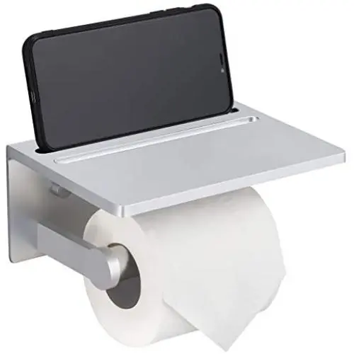 Smarthome Toilet Paper Holder with Shelf – Silver Anti-Rust Aluminum Tissue Roll Holder with Phone Shelf for Modern Bathroom, 3M Self Adhesive No Drilling or Wall-Mounted with Screws Smarthome Toilet Paper Holder with Shelf – Silver Anti-Rust Aluminum Tissue Roll Holder with Phone Shelf for Modern Bathroom, 3M Self Adhesive No Drilling or Wall-Mounted with Screws