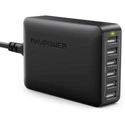 USB Charger RAVPower 60W 12A 6-Port Desktop USB Charging Station with iSmart Multiple Port, Compatible iPhone SE 11 Pro Max XS XR X iPad Pro Air Mini Galaxy S10 Note 10 Tablet and More (Black)