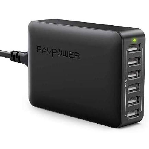USB Charger RAVPower 60W 12A 6-Port Desktop USB Charging Station with iSmart Multiple Port, Compatible iPhone SE 11 Pro Max XS XR X iPad Pro Air Mini Galaxy S10 Note 10 Tablet and More (Black)