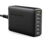 USB Charger RAVPower 60W 12A 6-Port Desktop USB Charging Station with iSmart Multiple Port, Compatible iPhone SE 11 Pro Max XS XR X iPad Pro Air Mini Galaxy S10 Note 10 Tablet and More (Black)
