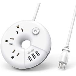 Power Strip with USB, NTONPOWER Travel Power Strip, 3 USB 3 Outlets Desktop Charging Station with 5ft Extension Cord Compact for Nightstand Home Officd Dorm Room Travel - White