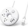 Power Strip with USB, NTONPOWER Travel Power Strip, 3 USB 3 Outlets Desktop Charging Station with 5ft Extension Cord Compact for Nightstand Home Officd Dorm Room Travel - White