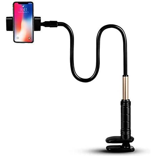 Gooseneck Bed Phone Holder Mount:Moutik Flexible Long Arm Lazy Stand with 360° Adjustable Cellphone Clamp Compatible with Phone XS Max XR X 8 7 6 Plus 5 4 S10 S9 S8 S7 S6 for Desktop Kitchen Office
