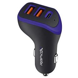 RapidX X3PD - 3 Port Compact & Fast Car Charger for 3 Devices 35W Total, 18W USB-C