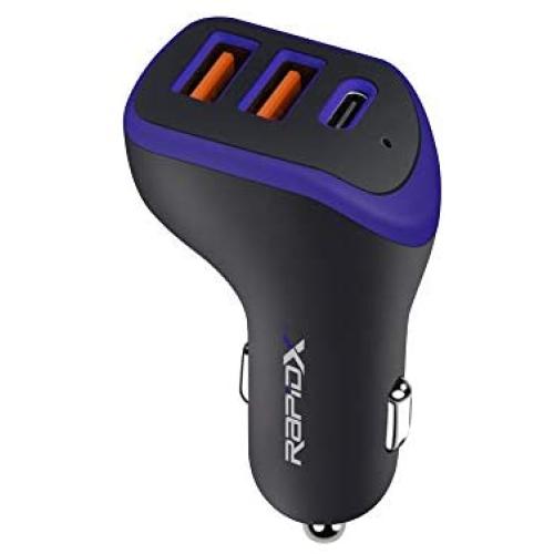 RapidX X3PD - 3 Port Compact & Fast Car Charger for 3 Devices 35W Total, 18W USB-C