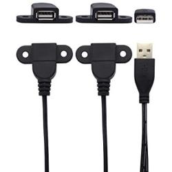 USB 2.0 Male to Dual Female Charging Extension Cable, Furniture nightstand USB Charging Port, Panel Mount Cable with Screw Hole Used for:Mobile Phones,Table Lamps,Portable Power and More 5 ft (1pc)