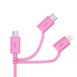 Apple MFI Certified 3-in-1 Cable, Lightning/Type C/Micro USB Cable for iPhone, iPad, Huawei, HTC, LG, Samsung Galaxy, Sony Xperia, Android Smartphones, iPad Pro 2018 and More 3 in 1 Pink(3FT)