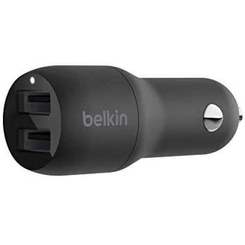 Belkin Dual USB Car Charger 24W (Boost Charge Dual Port Car Charger, 2-Port USB Car Charger) iPhone Car Charger, Android Car Charger (CCB001btBK)