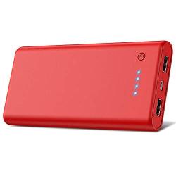 Portable Charger Power Bank【24800mAh】HETP High Capacity External Battery Pack with 4 LED Lights Ultra-Compact High-Speed Recharging Battery Charger for Smart Phone Android Phone Tablet and More - Red