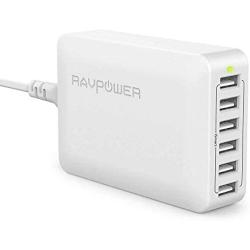 USB Charger RAVPower 60W 12A 6-Port Desktop USB Charging Station with iSmart Multiple Port, Compatible iPhone SE 11 Pro Max XS XR X iPad Pro Air Mini Galaxy S10 Note 10 Tablet and More (White)