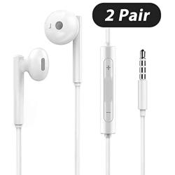 Wired Earbuds Headphones, 3.5mm Jack, Noise Canceling Earphones with Built-in Mic&Volume Control Compatible with iPhone 6 SE 5S 4 iPod iPad Samsung Android MP3 (2 Pair)