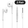 Wired Earbuds Headphones, 3.5mm Jack, Noise Canceling Earphones with Built-in Mic&Volume Control Compatible with iPhone 6 SE 5S 4 iPod iPad Samsung Android MP3 (2 Pair)