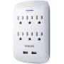 PHILIPS Surge Protector, 2 Pack, 6 Outlet, 2 USB Ports, 900 Joules, Wall Adapter, Extender, Charges Smartphones, White, SPP6266WB/37