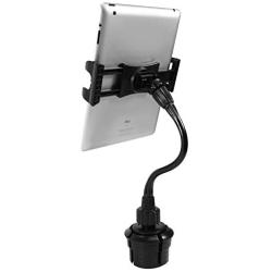 Macally 2 in 1 Phone & Tablet Car Mount for Cup Holder - Adjustable 12” Flexible Gooseneck and 360° Rotating Base - Phone, Tablet, iPad Holder for Car - Fits Devices up to 8” Wide and Most Vehicles
