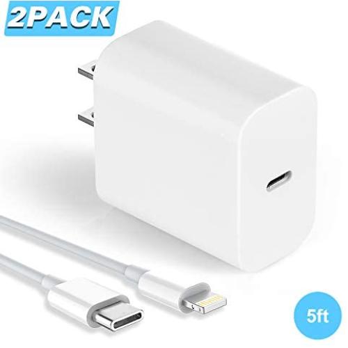 USB C Charger, 18W PD Charger Fast Wall Charger with 5ft USB C to Lightning Cable, USB C Wall Charger Compatible with iPhone 11 Xs Max XR X 8 Plus iPad Pro,Galaxy S10/S9/S8,Note 9/8, Pixel 4/3/2/XL