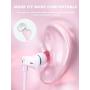 Earbuds, Vogek Tangle-Free Flat Cord Ergonomic in-Ear Headphones with Dynamic Crystal Clear Sound, Earphones with S/M/L Eartips Compatible with Samsung, Android Phone and More (Pink) Title